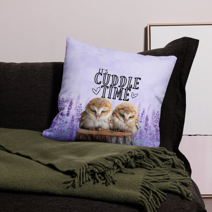 "It's Cuddle Time" Barn Owl Premium Pillow (Lilac Version)