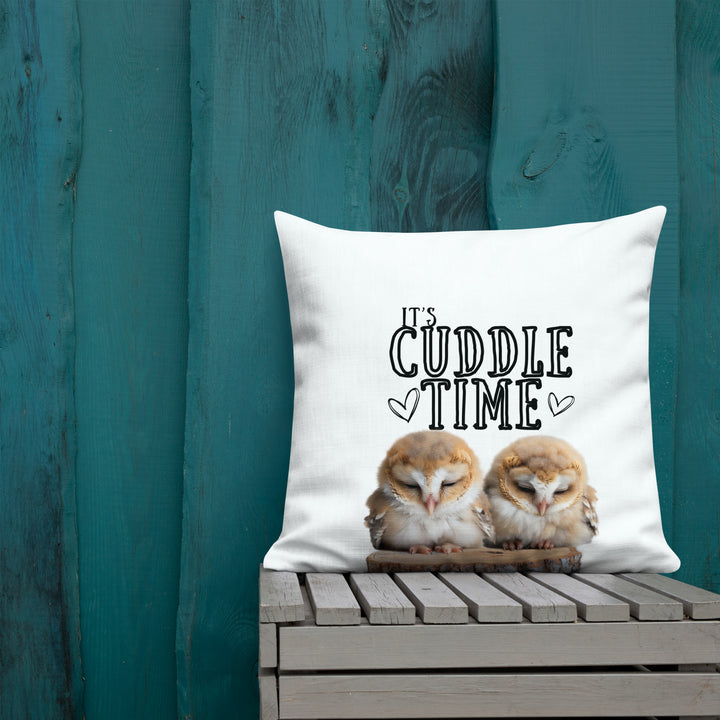 "It's Cuddle Time" Barn Owl Premium Pillow (Burlap Version)