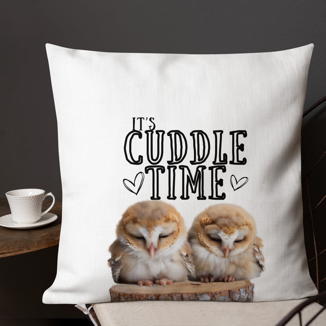 "It's Cuddle Time" Barn Owl Premium Pillow (Burlap Version)