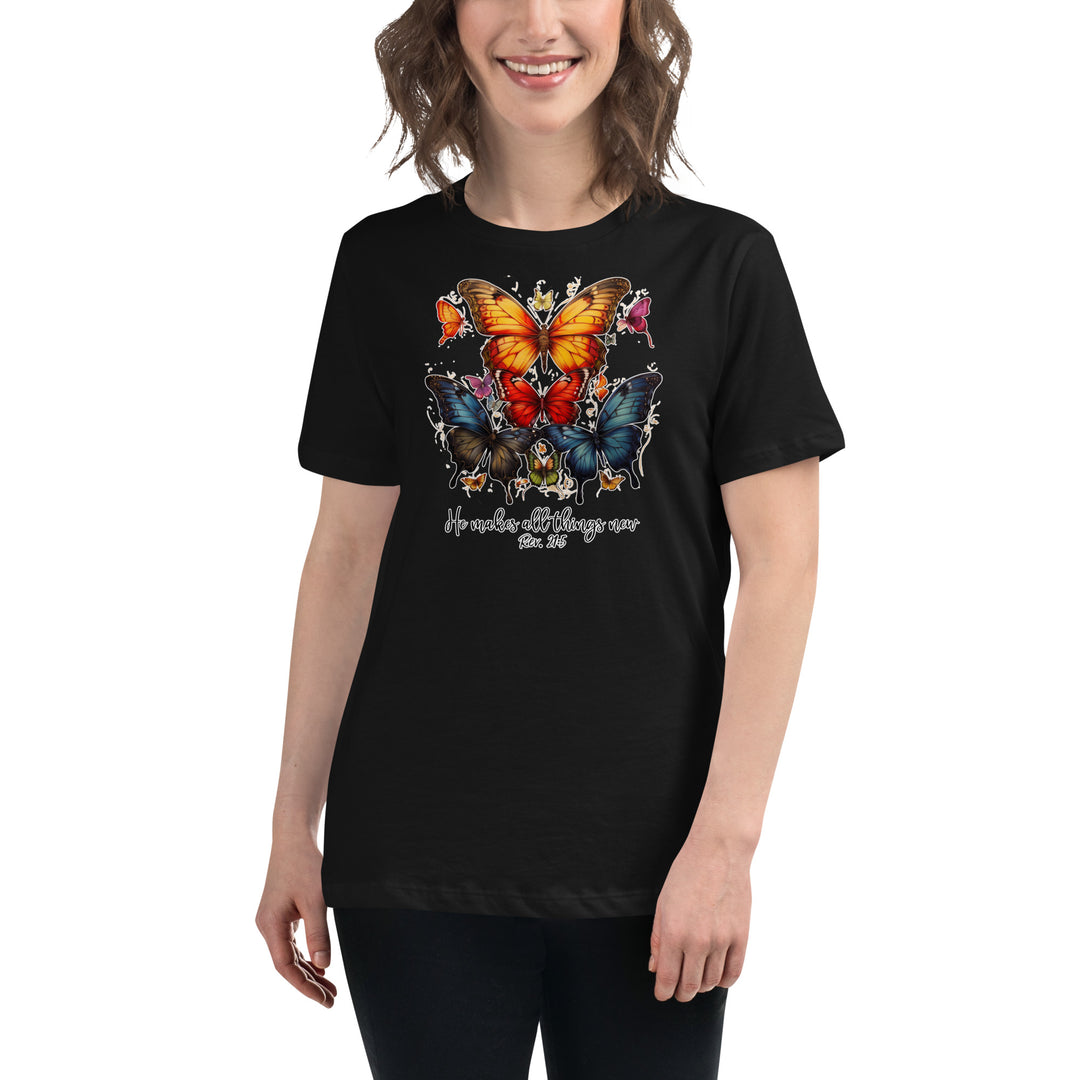 Butterflies "He Makes All Things New" Women's Relaxed T-Shirt