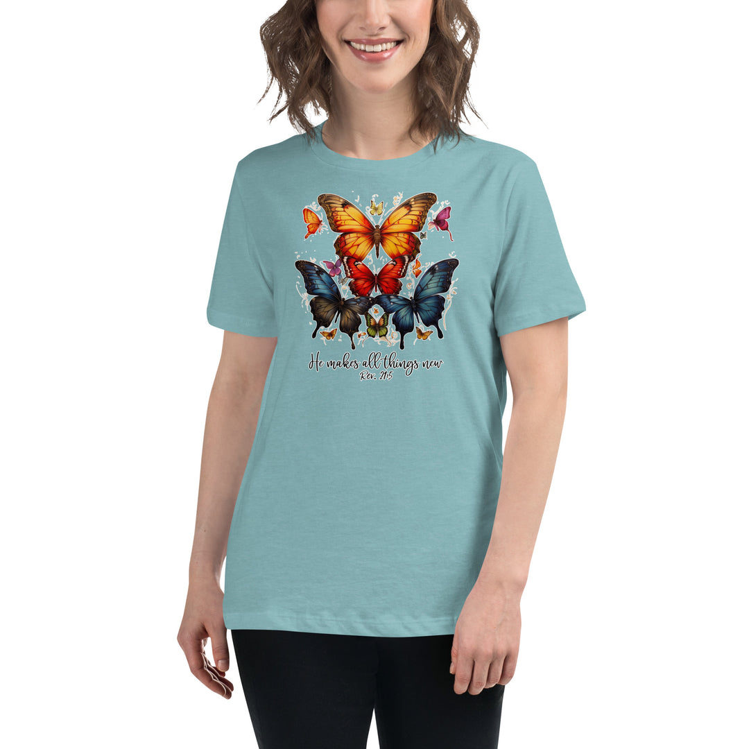 Butterflies "He Makes All Things New" Women's Relaxed T-Shirt