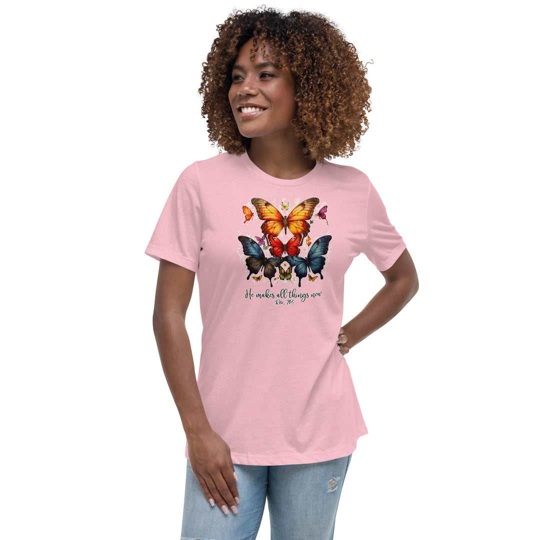 Butterflies "He Makes All Things New" Women's Relaxed T-Shirt