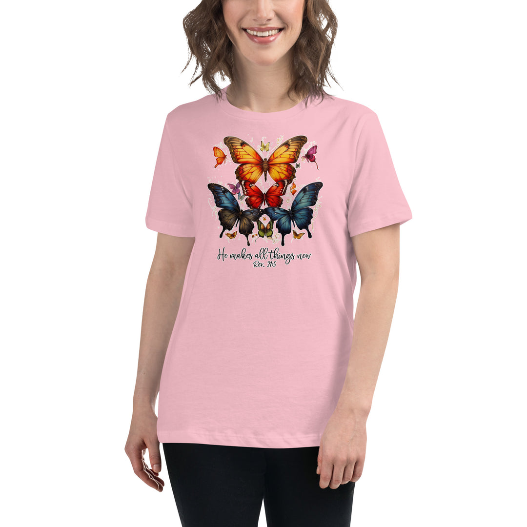 Butterflies "He Makes All Things New" Women's Relaxed T-Shirt